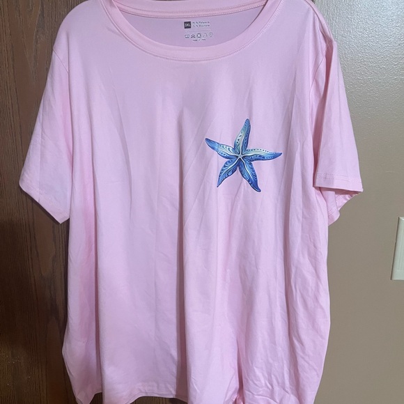 Never Worn Pink T-Shirt with Blue Starfish Design - Picture 1 of 4